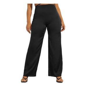GUESS Womens Black Zippered Sheer Satin Pallazo Wear To Work Pants 2